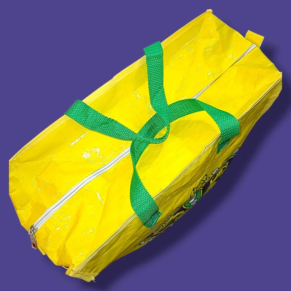 Mardi Gras Tote Throw‎ Bag Yellow Reusable Zipper Shopping Carnival Mask 16x13x7